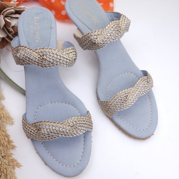 Eric Javits Blue Silver Gold Kitten Heels sz 9m - Picture 2 of 12